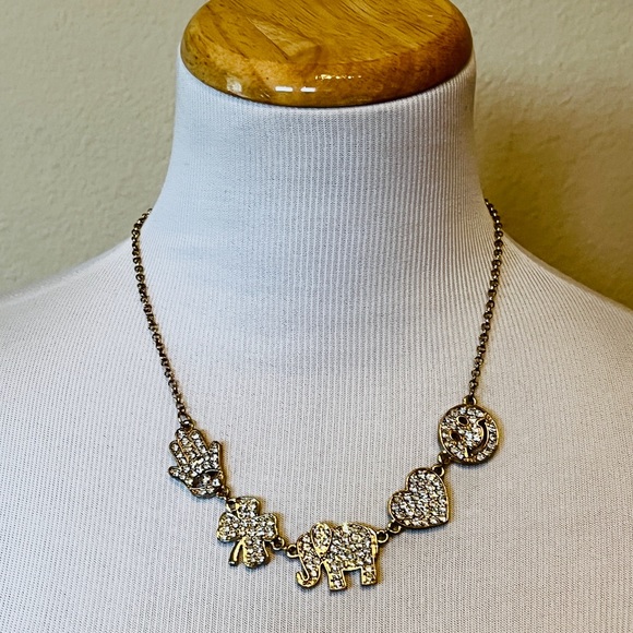 NEW Gold Tone Rhinestone Lucky Charms Necklace Set Fashion Jewelry Cute Earrings - Picture 6 of 6